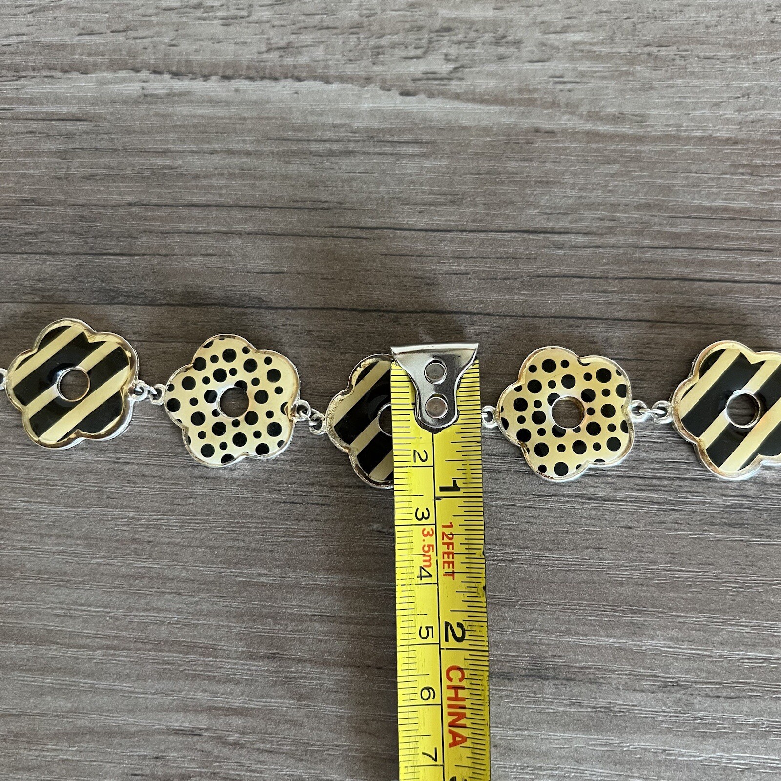 Vintage Retro Flower Bracelet Metal Black Cream Yellow Adjustable Y2K Costume