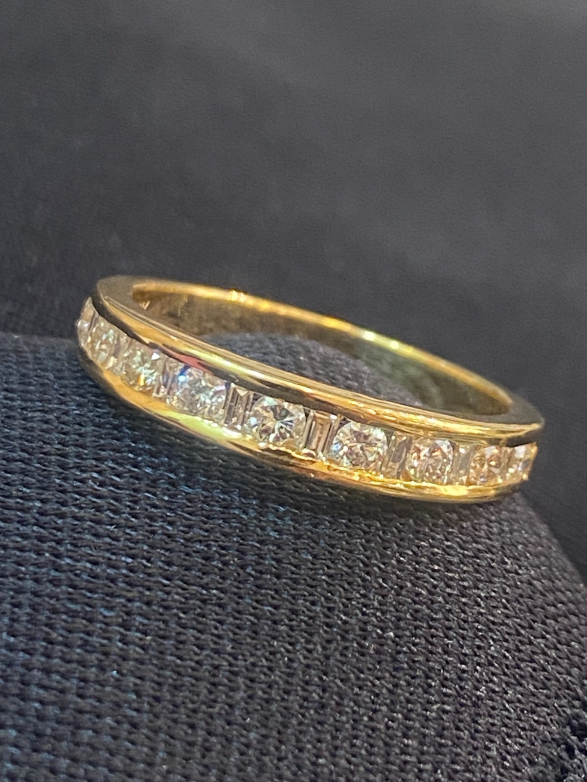 Pave 0.49 TCW Round Baguette Cut Natural Diamonds Anniversary Band Ring 18K Gold