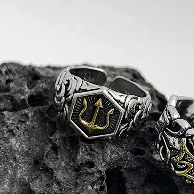 Trident Open Ring Ukraine Poseidon Aquaman Jewelry 2-Tone Adjustable Resizable