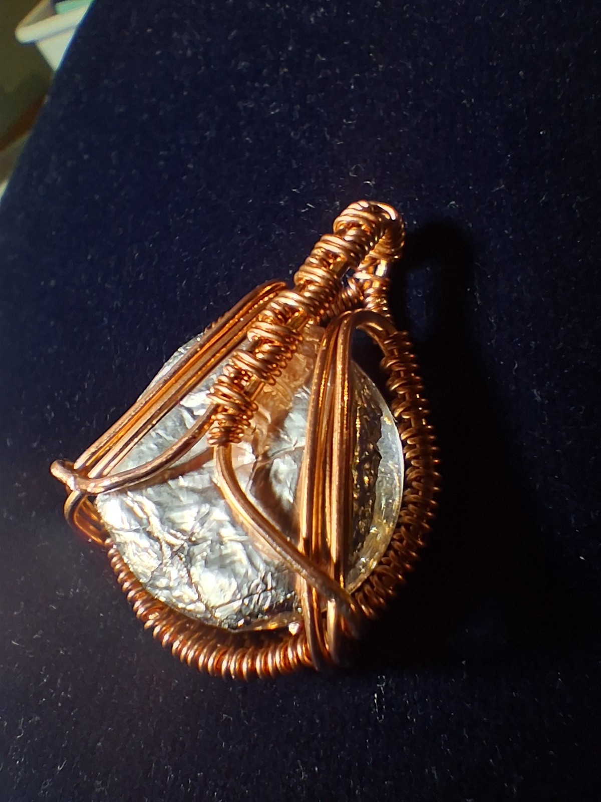 Handcrafted Copper Wire Wrapped Round Pendant Charm