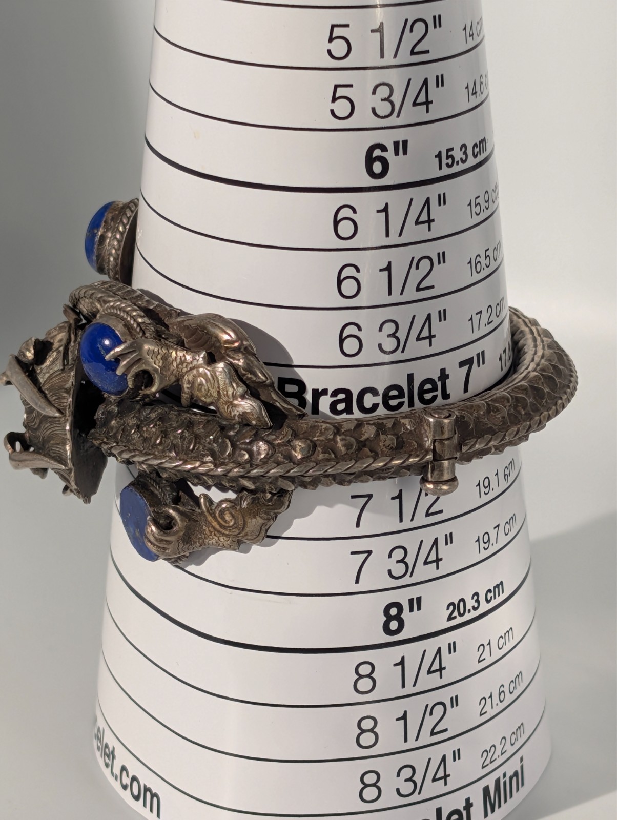 Vintage Chinese Export Sterling Silver 925 Dragon Bangle with Lapis Coral 38g