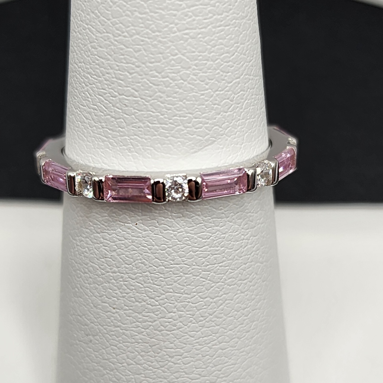925 NEW Sterling Silver Band Pink & White CZs Eternity Band Size 6 2mm