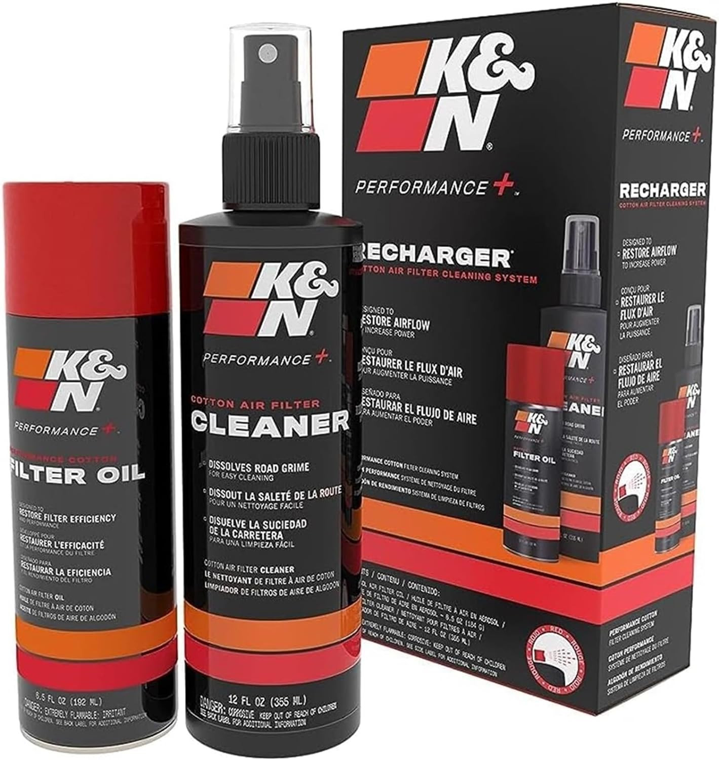 K&N Air Filter Cleaning Kit with Cleaner & Oil Restores Performance Filter Care