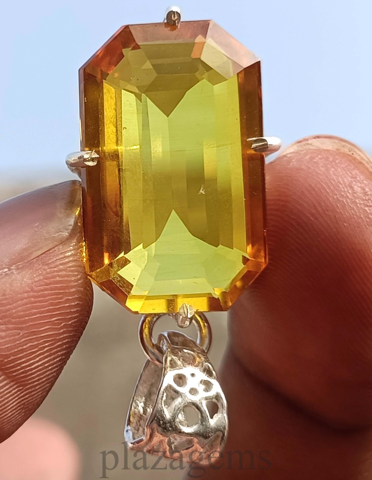 Natural Yellow Sapphire Pendant 50 Carat Emerald Cut 925 Silver Free Chain 5DJS
