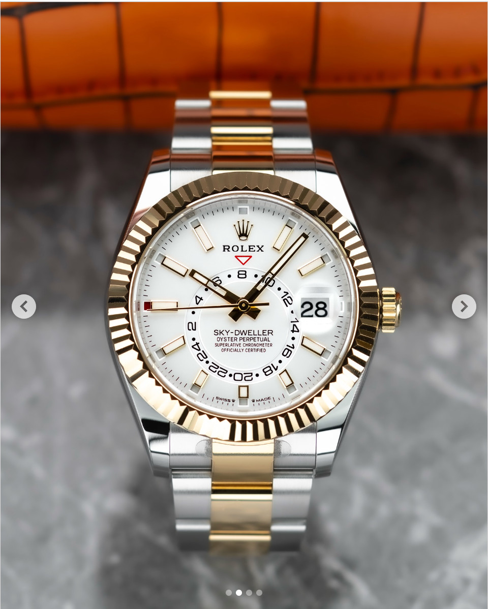 New Rolex SKY DWELLER 42MM, Reference 336933 18K Gold/Steel – White Dial.