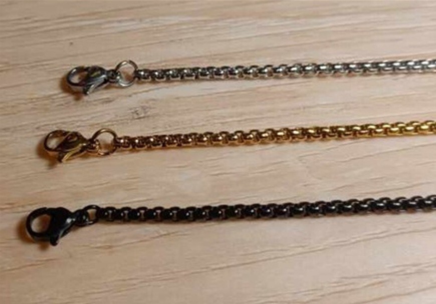 Black, Gold, or Silver Stainless Steel Round Box Chain Necklace or 24″ USA Chain