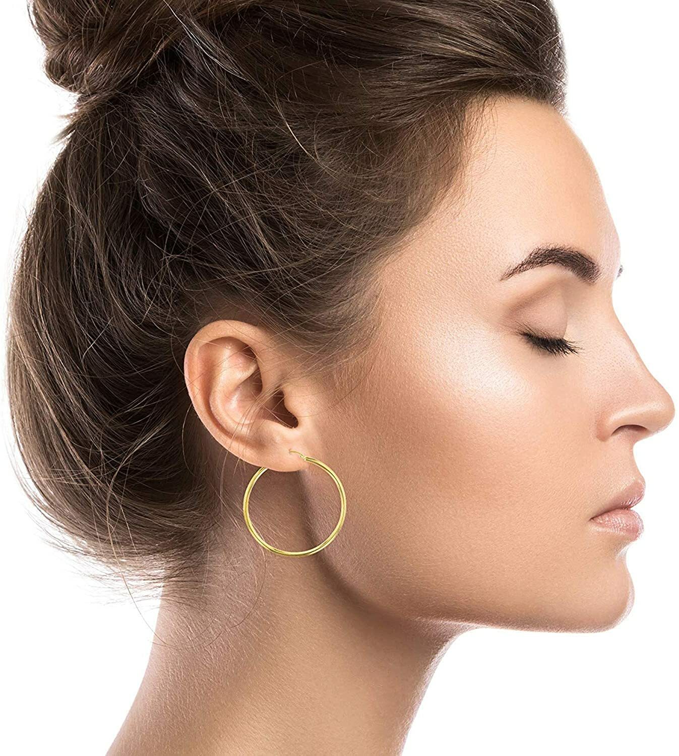 3mm X 40mm Plain Shiny Hoop Earrings REAL 10K Yellow Gold FREE SHIPPING