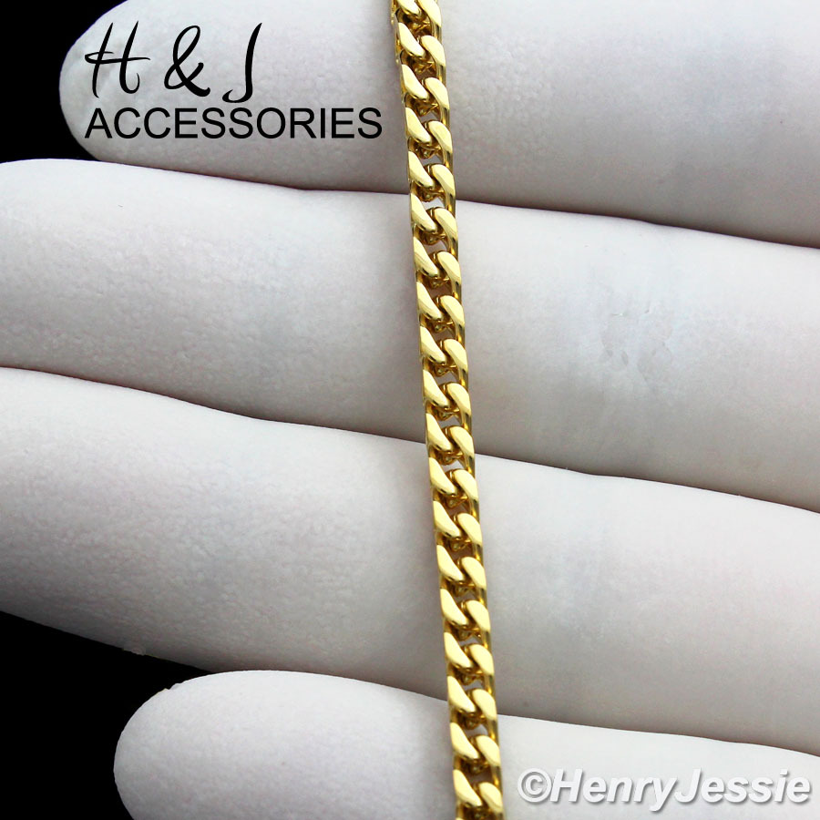 24″Stainless Steel 3mm Gold Plated Classic Franco Box Cuban Curb Link Necklace