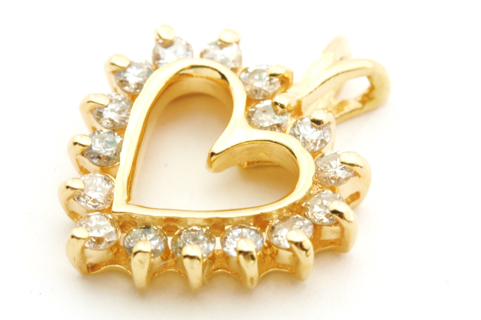 14k yellow gold diamond heart pendant 0.75 inch 0.50ctw 1.8g estate vintage
