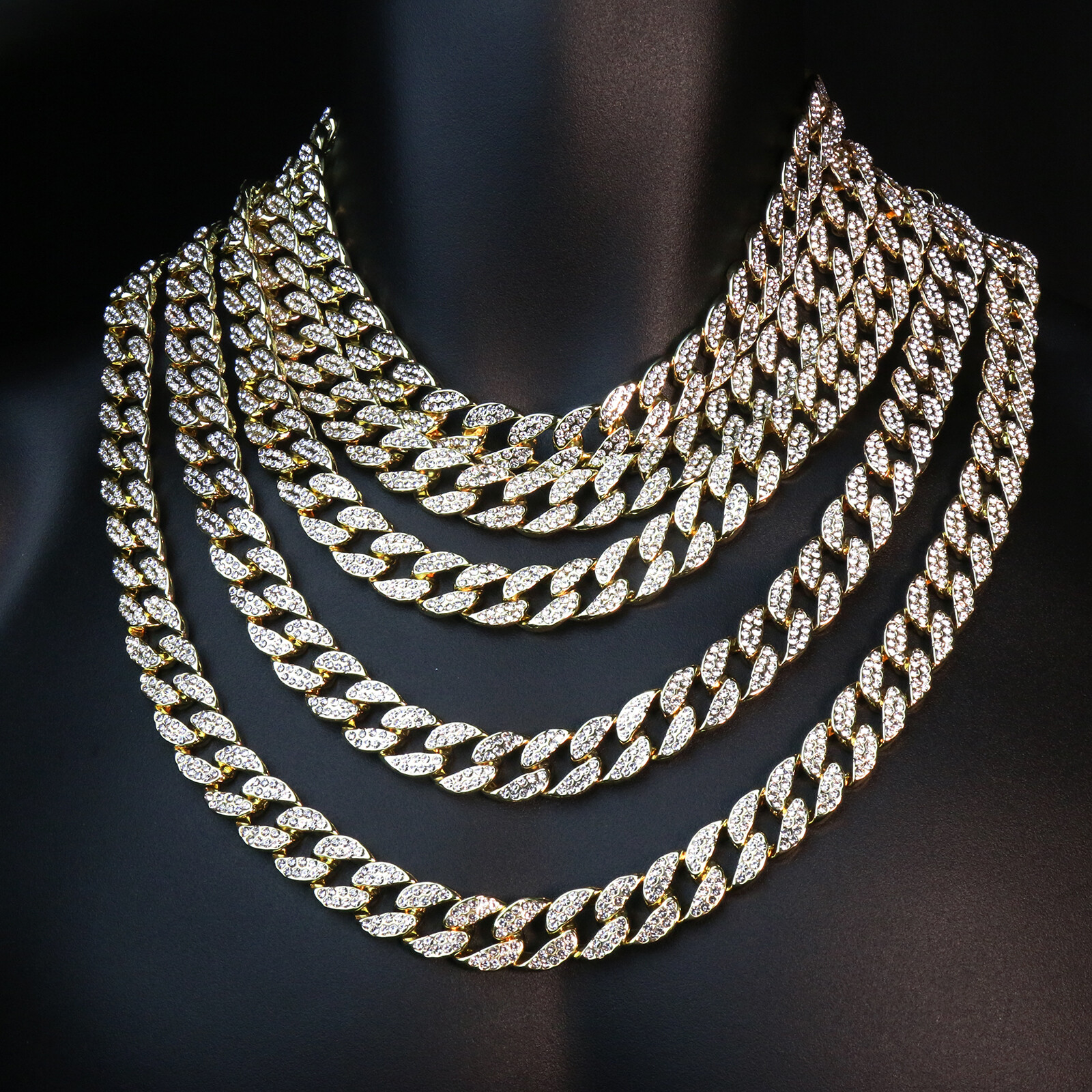 Iced Cubic-Zirconia Miami Cuban Choker Link Chain Hip-Hop Men’s Gold Plated