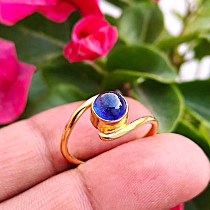 Dainty Blue Sapphire Ring, Gold Plated Sterling Silver, Handmade Gemstone Ring