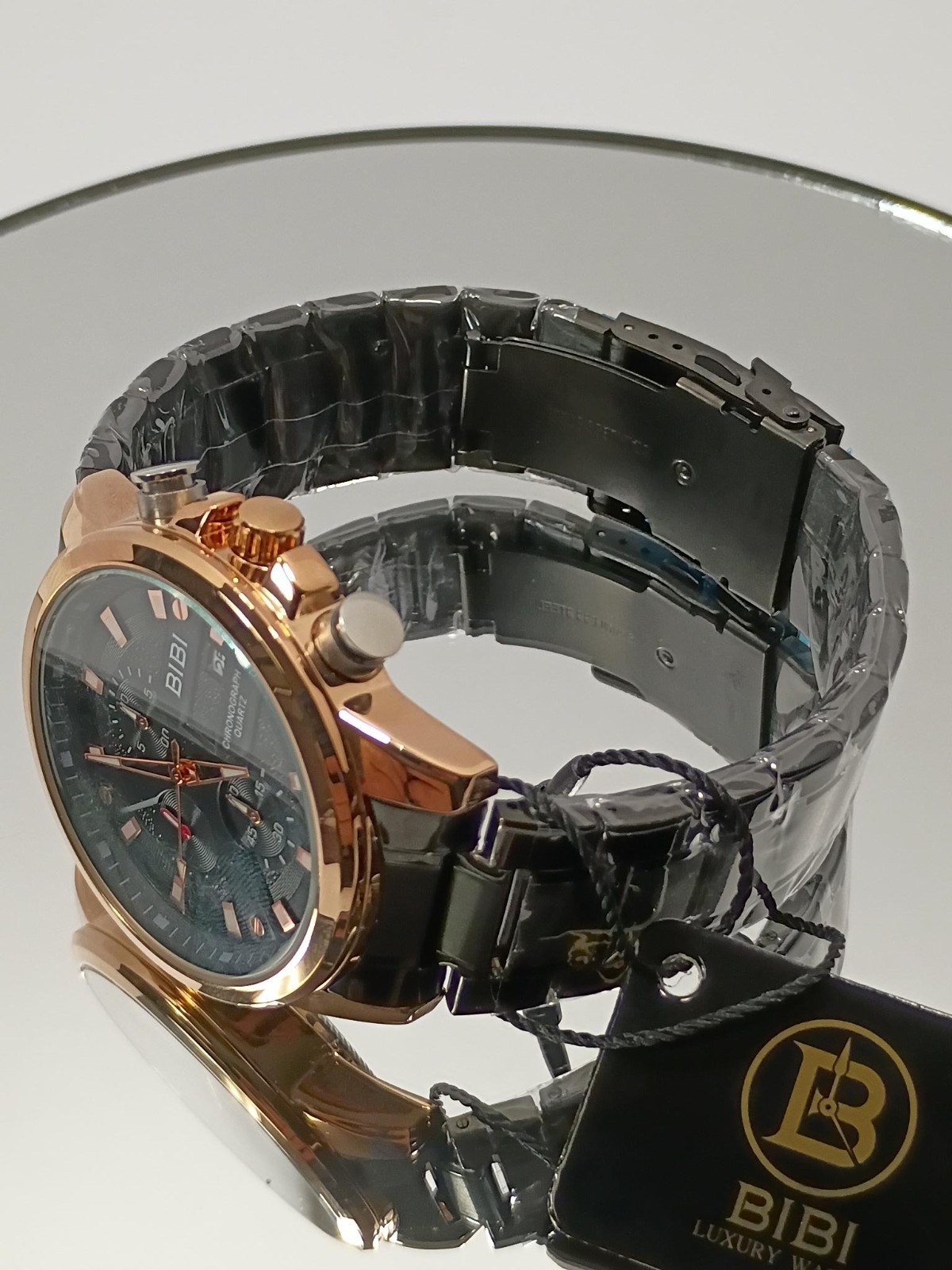 New BIBI Men’s Chronograph Quartz in box fashion black/goldl wristwatch Bracelet