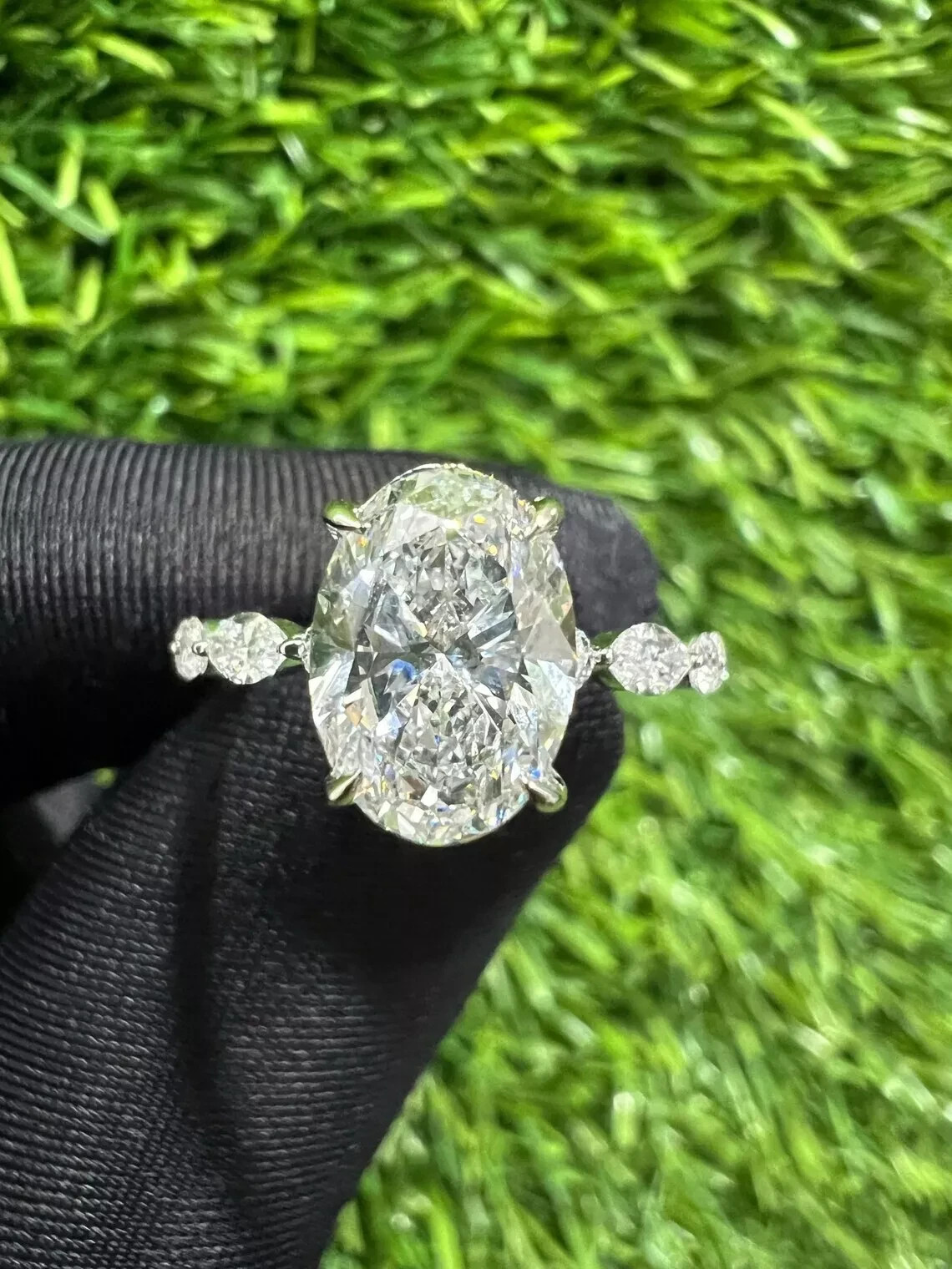 IGI Certified Lab Grown Diamond Engagement Ring 6.80 Ct Oval Cut in 950 Platinum