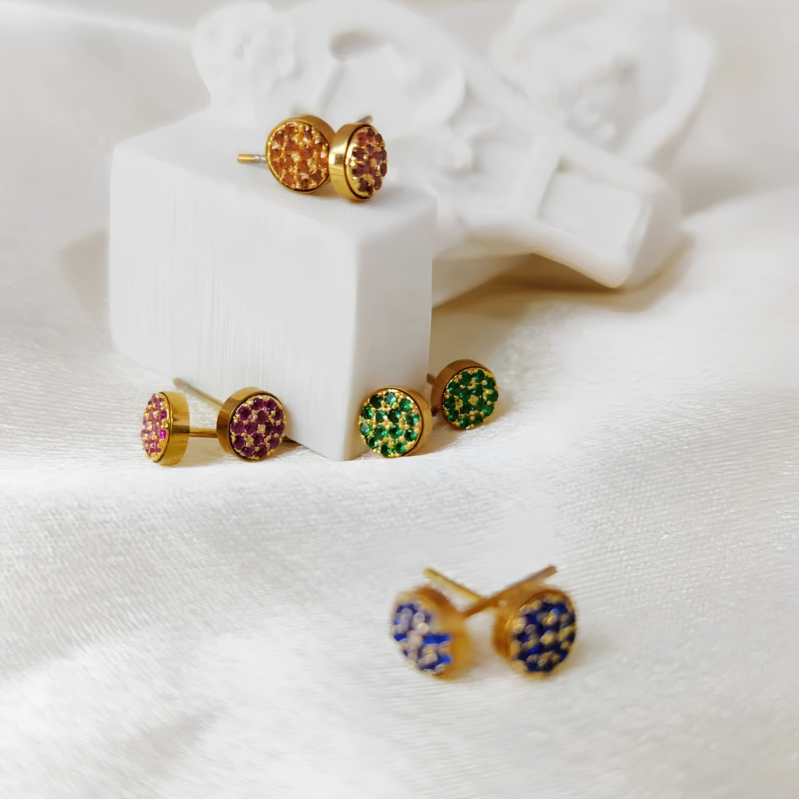 Birthstone Stud Earrings Stainless Steel Push Back CZ Women Girls Gift 12 Month