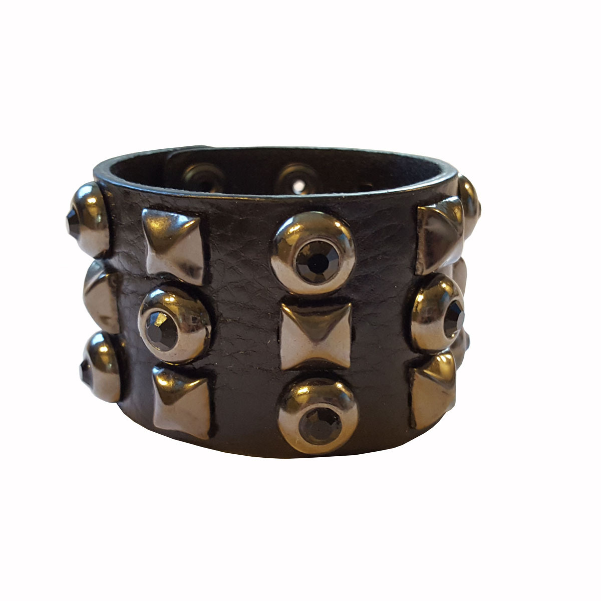 Black Leather cuff with Jet stone