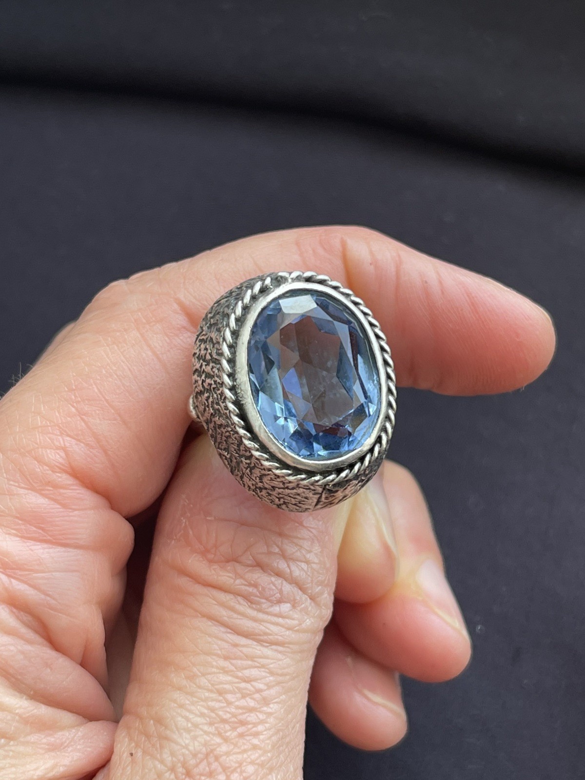 ORNO 12g Large Polish 800 Silver & Blue Stone Ring UK P1/2 Q Euro 57