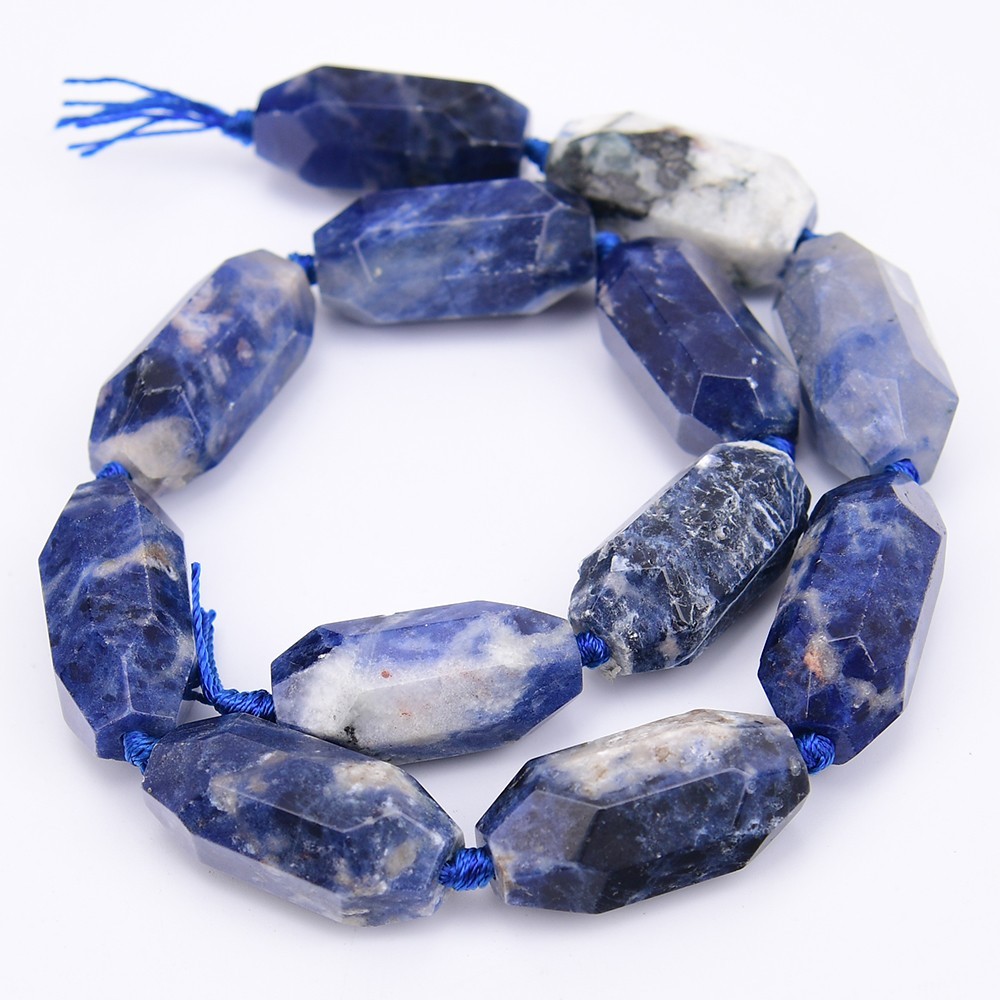 Big 15x30mm Natural Blue Sodalite Stone Cutting Sharp Shaped Nugget Loose Beads