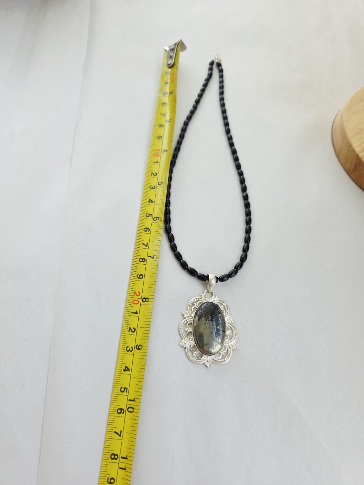 Artisan Handmade black onyx Pyrite Necklace Clasp Signed Silver 925 goth regal