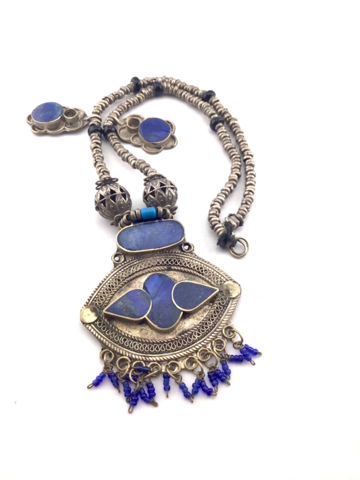 title Vintage Afghan Kuchi Tribal Necklace – Handmade Lapis Lazuli Boho Pendant