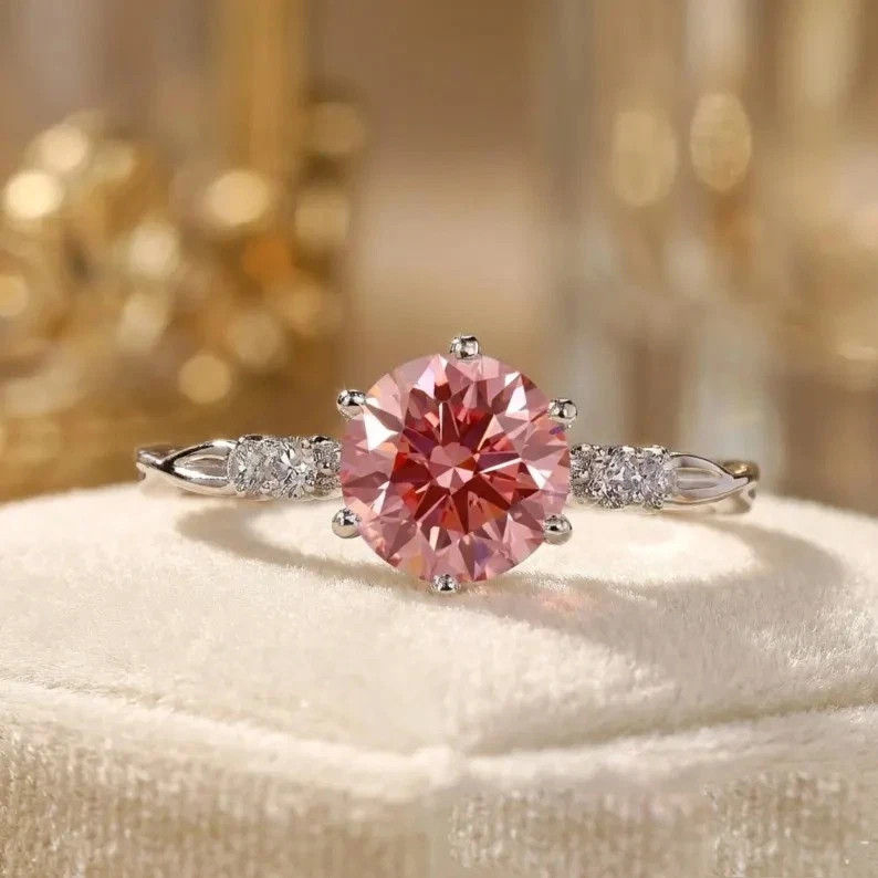 2.85 Ct Certified Treated Pink Diamond Solitaire Ring 925 Silver! Free Tariffs.