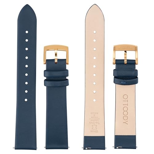 Leather Watch Bands Quick Release Watch Straps, 20mm Dark Blue (Glod Buckle)