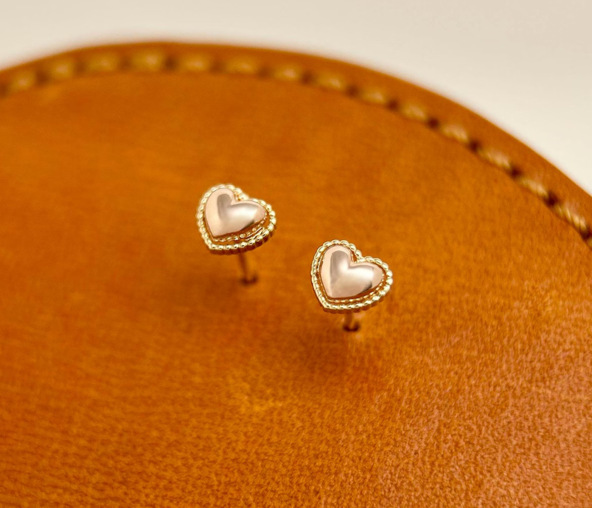 9K Solid Gold Stud Heart Stud Anniversary Earrings Promise Gift Earrings For Her
