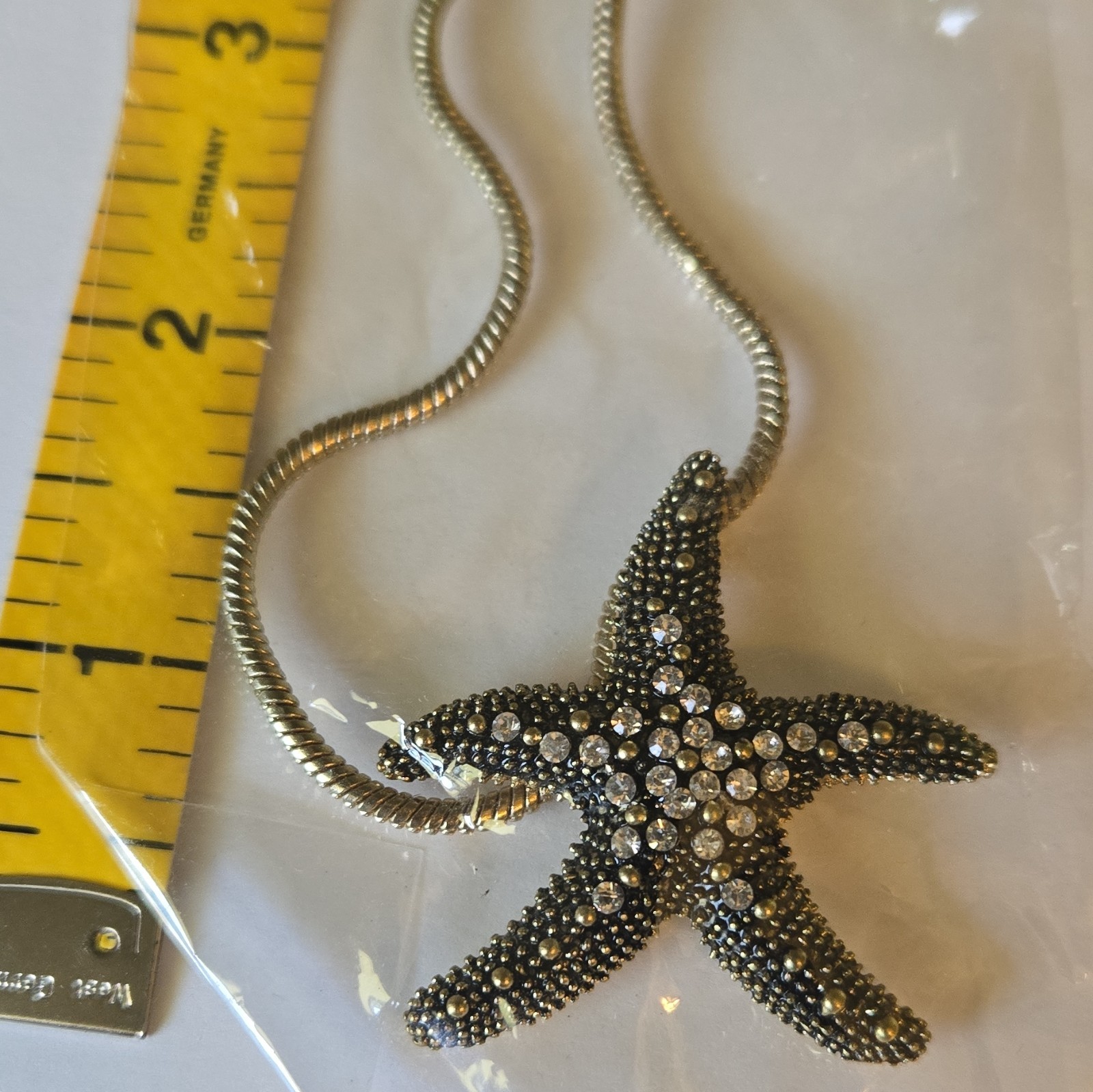 Starfish Beach Jewelry Set Necklace & Earrings, Gold With Black Tone, New