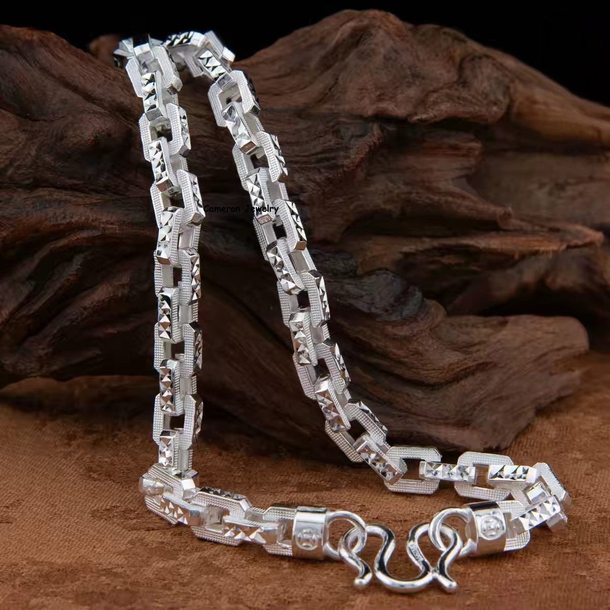 Solid 999 Fine Silver Chain 5.5-8.5mm Cut Square O Link Necklace 20-24inch