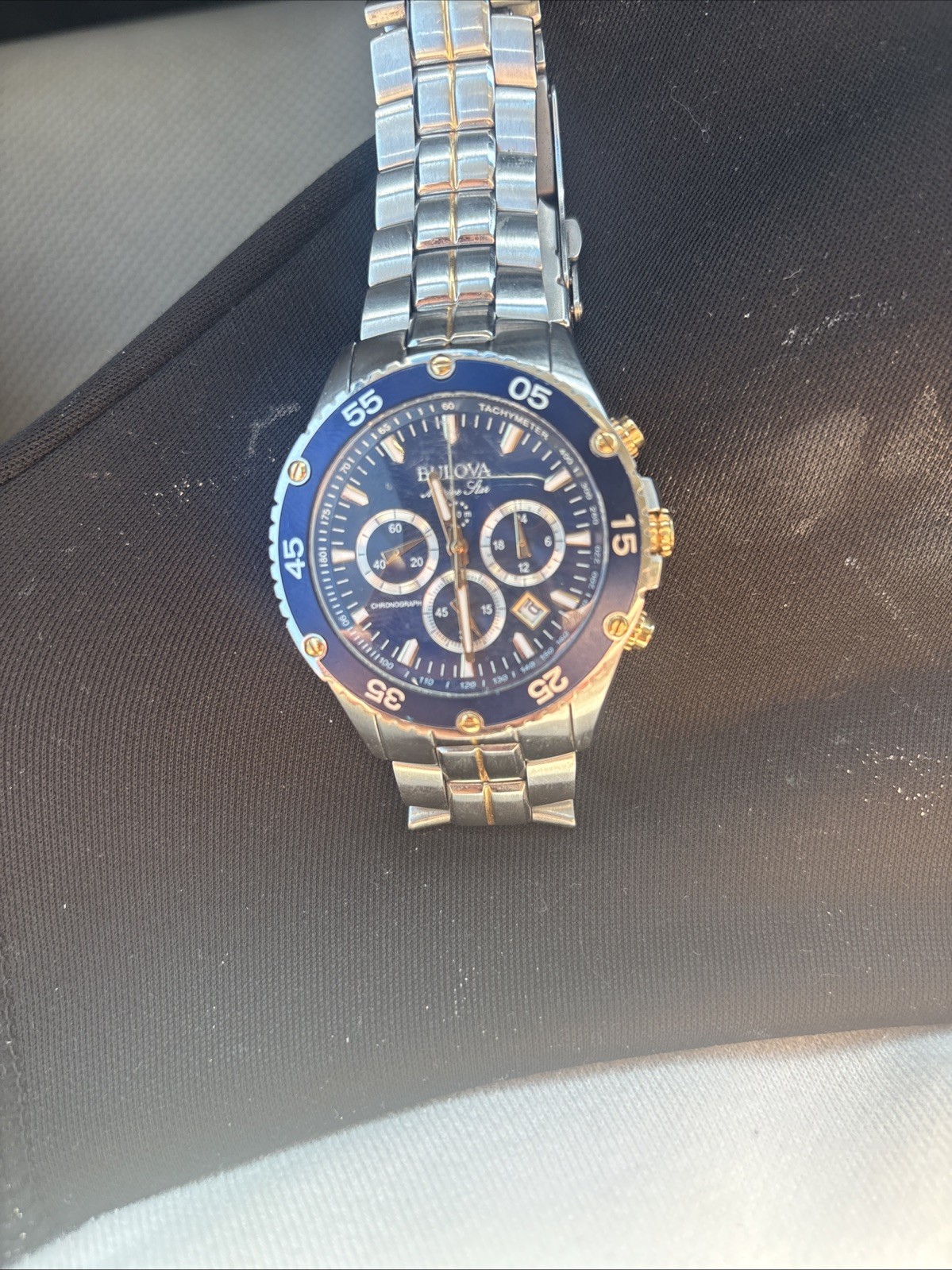 Bulova Marine Star 98B400 Chrono Stainless Steel Silver Blue Dial Men Watch