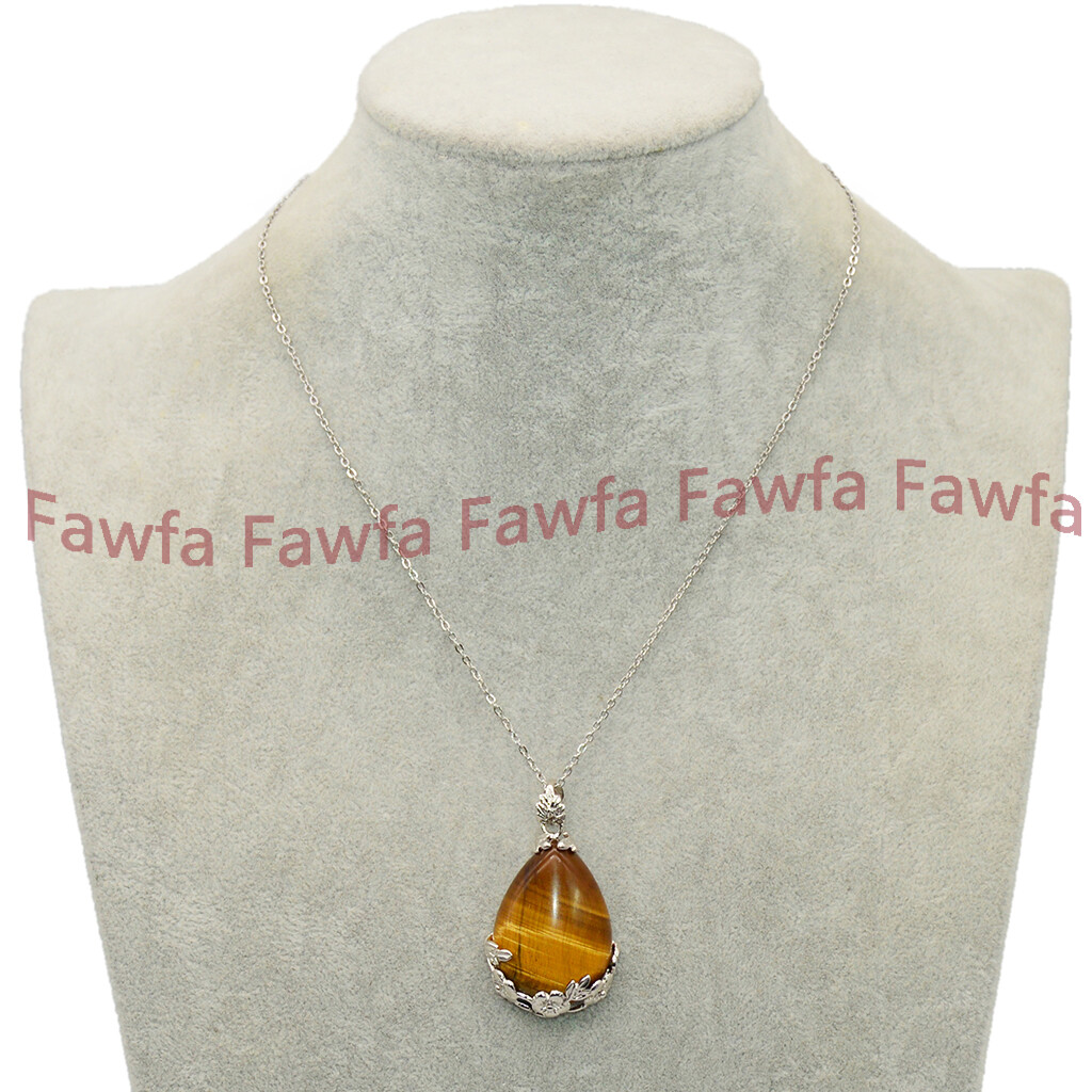 25x35mm Teardrop Gemstone Flowers Pendant Tibet 925 Silver Necklaces + Chain 17′