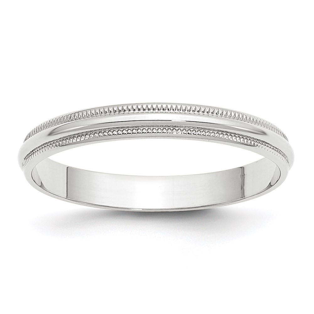 10k White Gold 3mm Lightweight Milgrain Half Round Wedding Band Ring Size 10