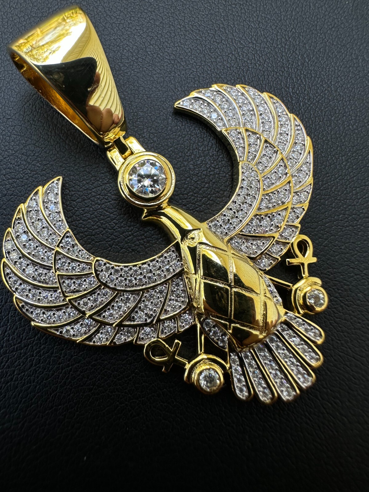 MOISSANITE Horus W. Ankh Pendant Real 925 Silver / Gold Iced Egyptian Necklace