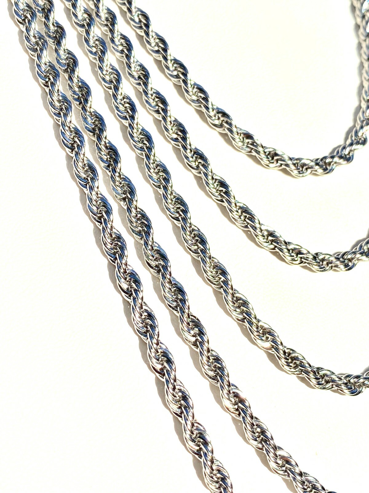 Solid Real ITALIAN 14K Rhodium Gold Finish Men’s Women’s Rope Chain Necklace