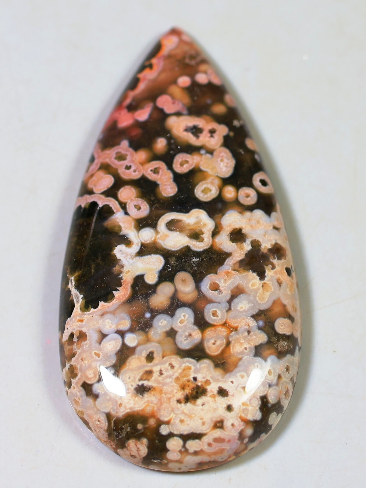 58 CT 7X24X48 mm NATURAL ORBICULAR OCEAN JASPER PEAR CABOCHON GEMSTONE CQ-309