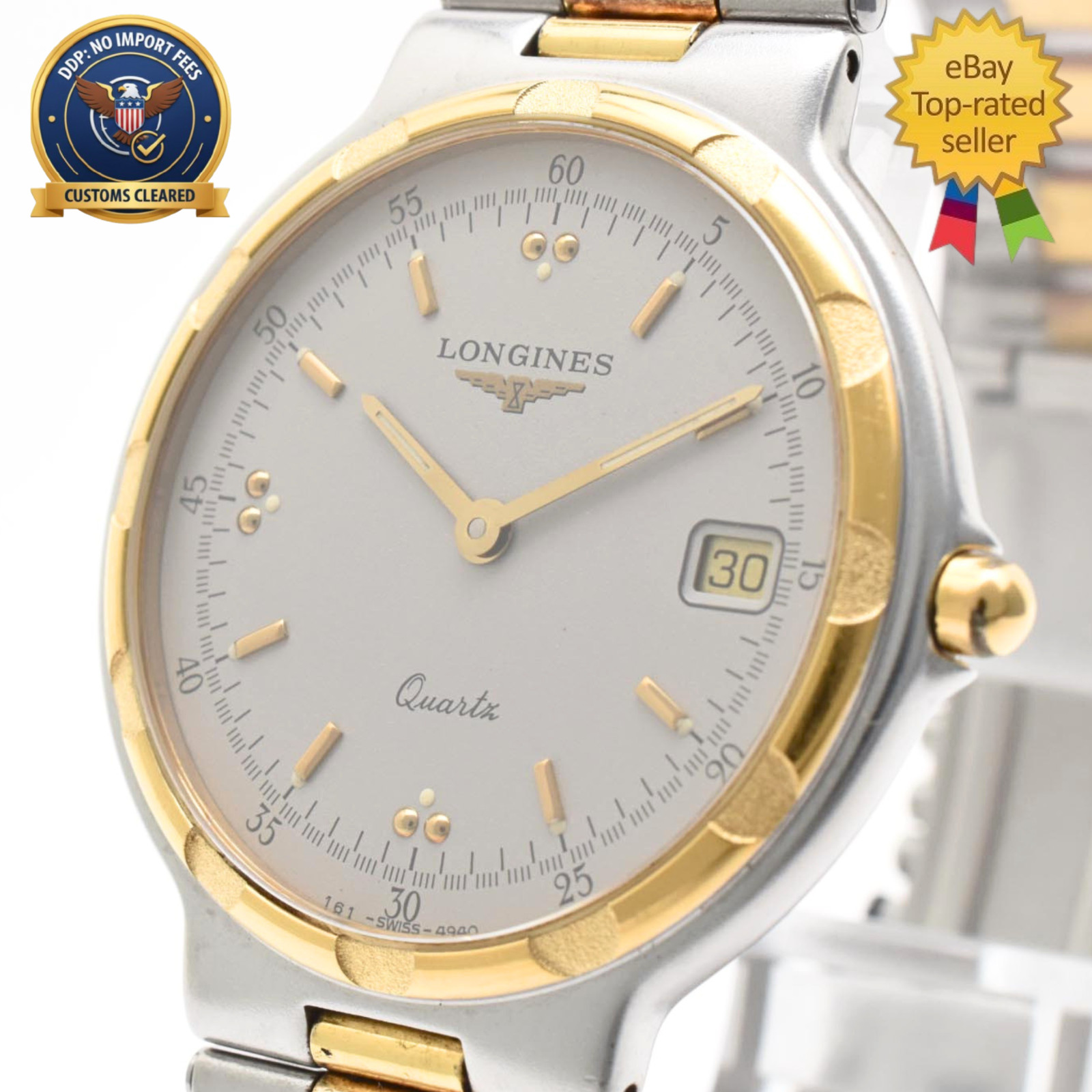 [Exc+5] Longines Conquest L161.2 161 4940 14 Gray Dial Vintage Quartz Mens Watch