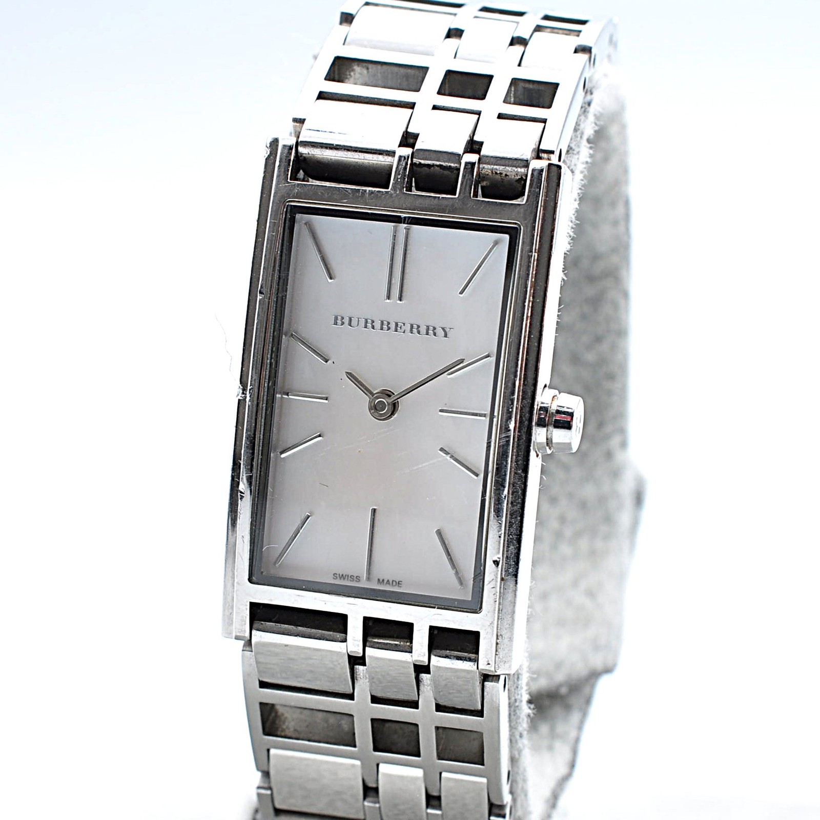 Burberry BU4601 Quartz Watch Square White Dial Silver Women Swiss Auth w-1389