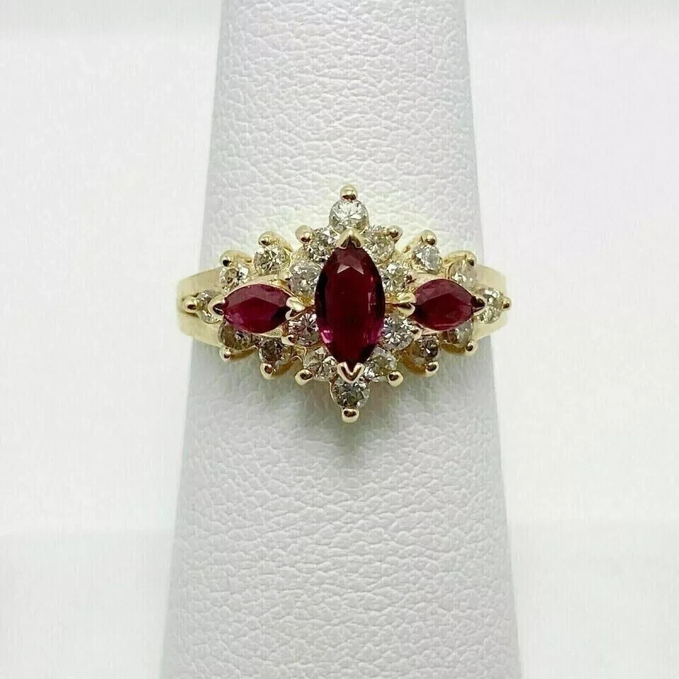 14K Yellow Gold Plated 2Ct Marquise Cut Lab-Created Ruby Diamond Engagement Ring