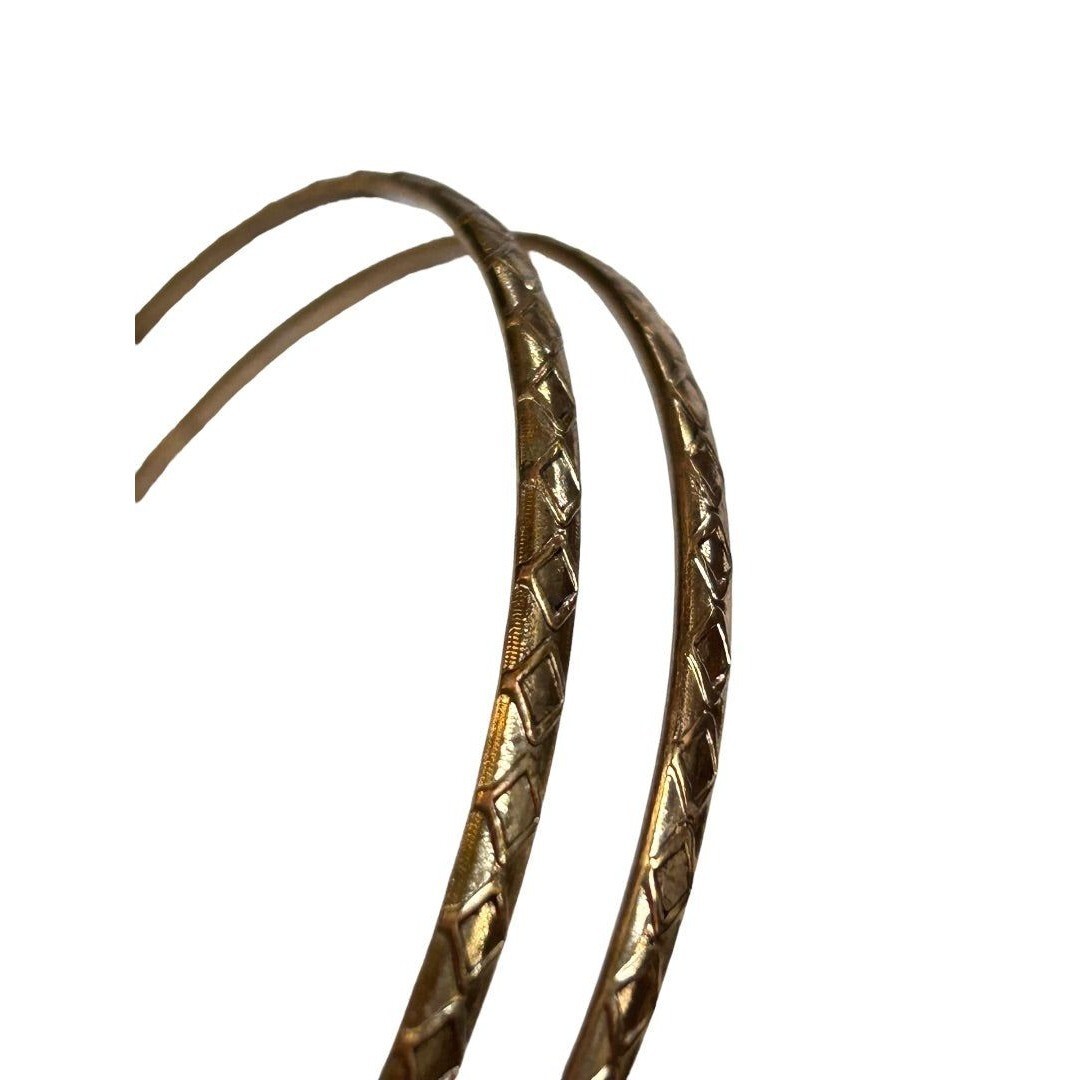 Set of 2 Goldtone Thin Bangle Bracelets Diamond Shape Pattern