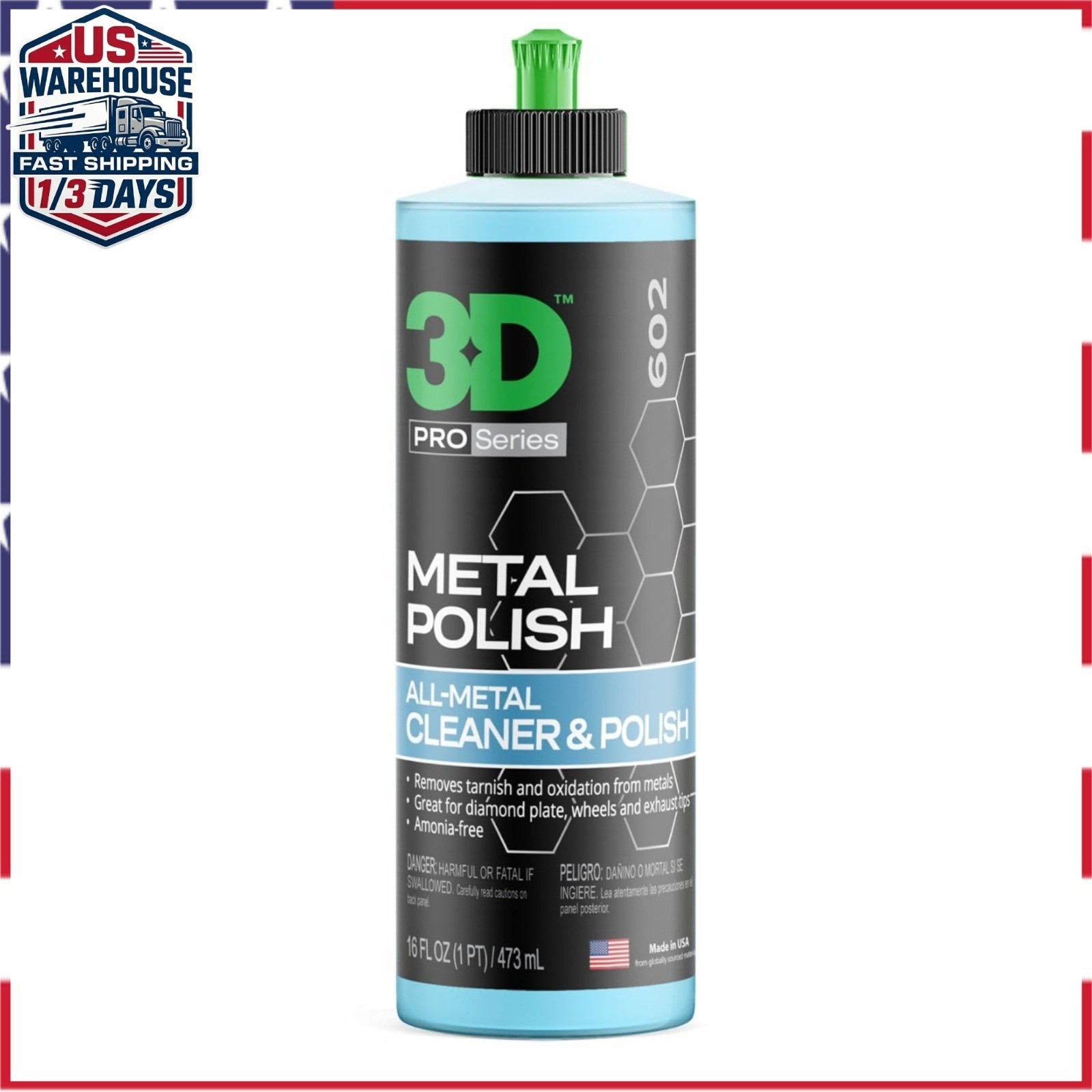3D Metal Polish 16oz – Heavy Duty Cleaner for Aluminum, Chrome, Brass