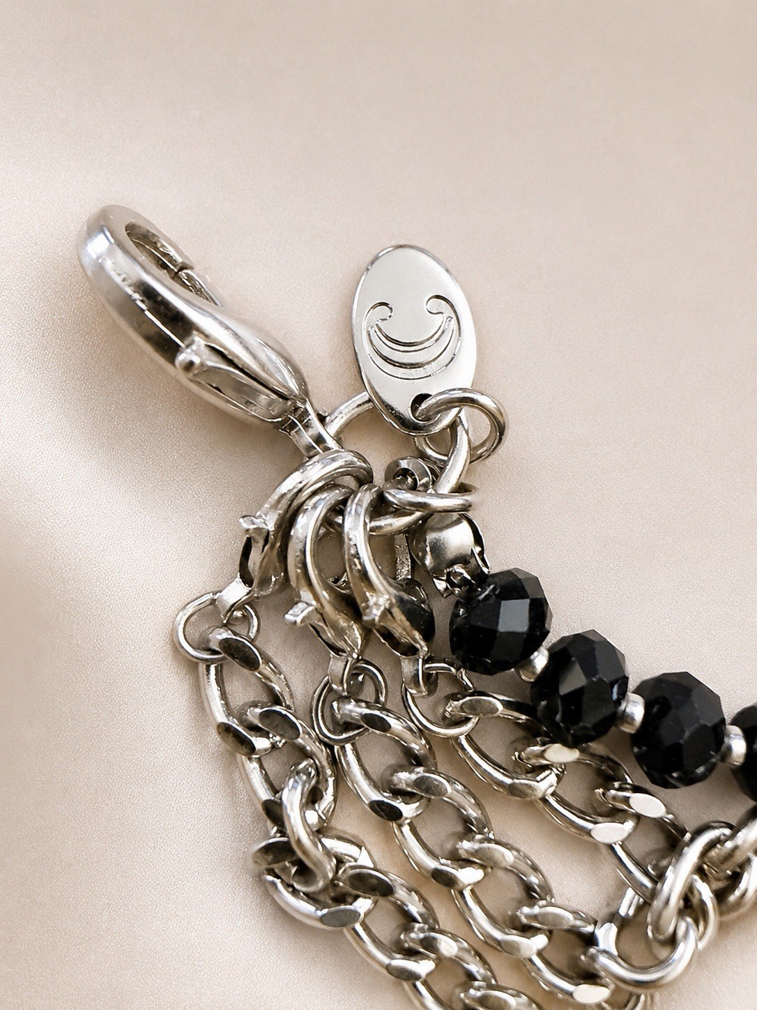 Charming Charlie Layered Multi Strand Necklace Black Faceted Beads Crystal Drop