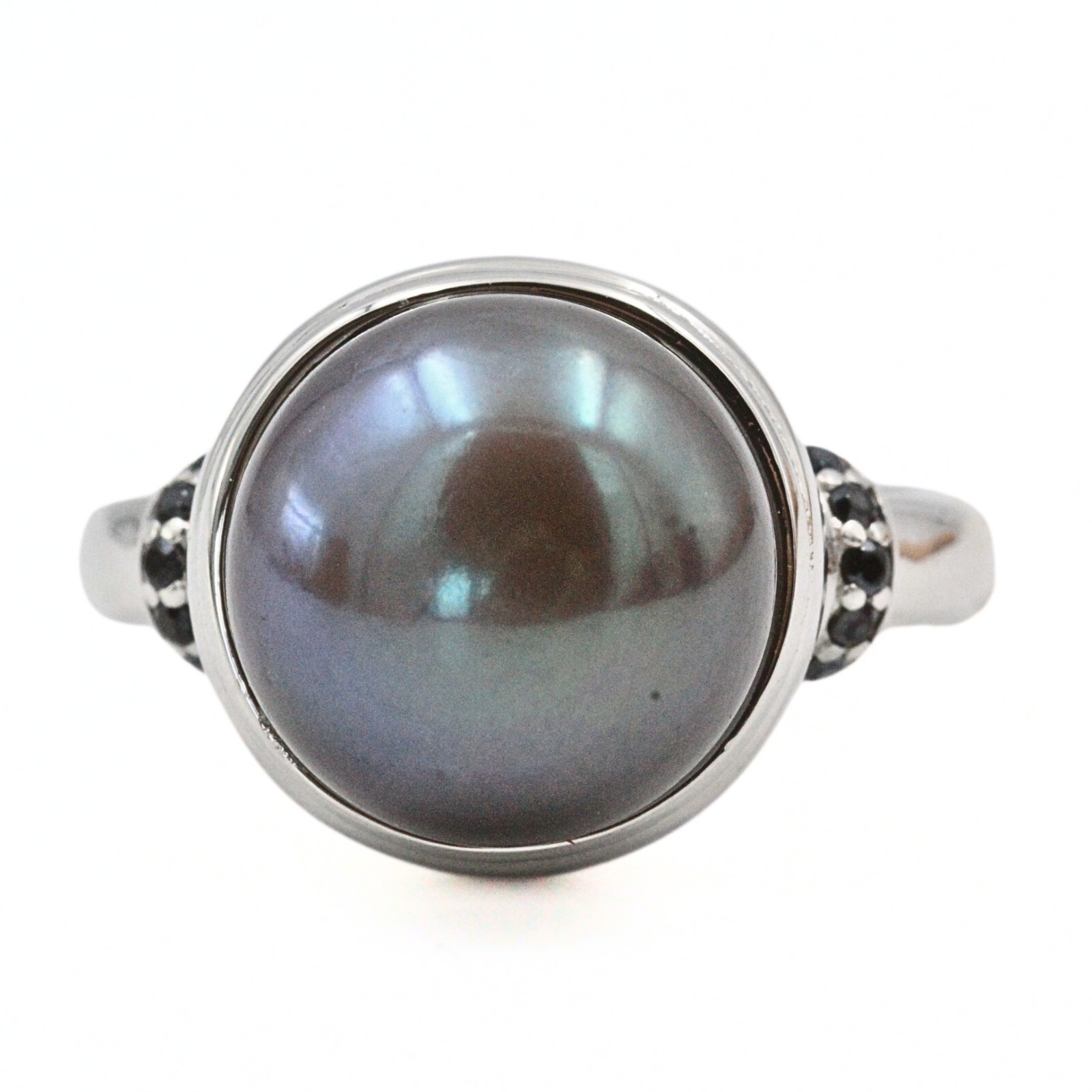 Bronze Signed Made in Italy Stainless Steel Black Freshwater Pearl Ring Sz 7
