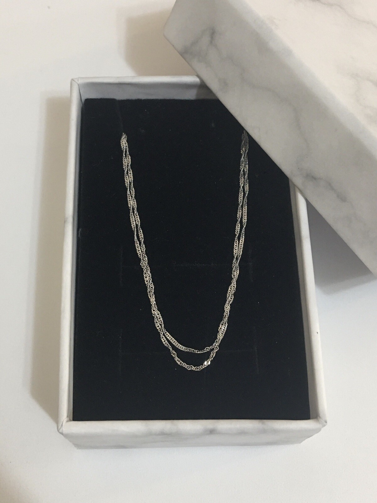 10K Solid White Gold Twisted Skinny ￼￼Singapore Chain 18” Necklace Midas Turkey