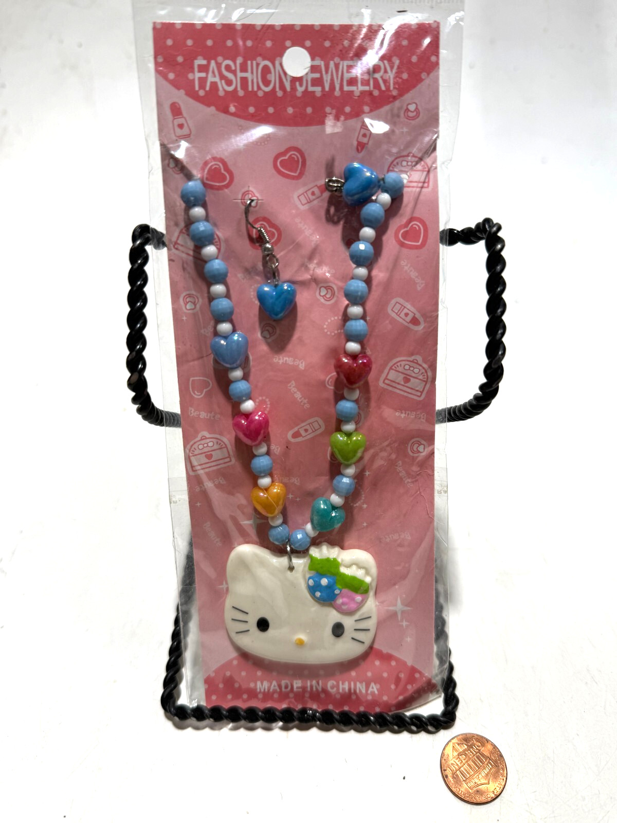 Hello Kitty Beaded Necklace W/ Earrings Kawaii