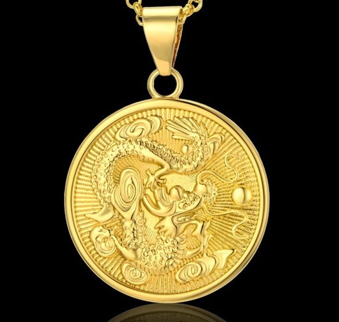 18k Gold Filled Mens Womens Dragon Pendant Chain Necklace 20″ 24″ 30″ Sizes D674