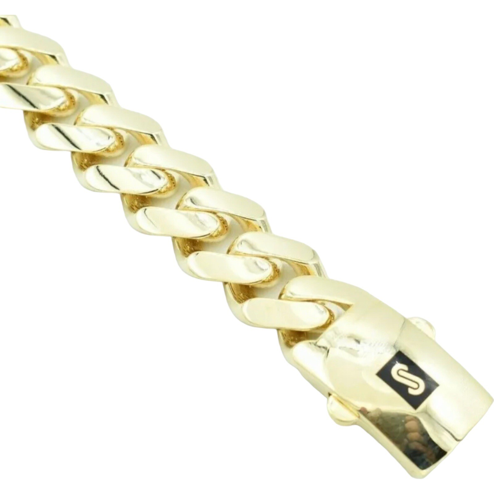 Real 10K Yellow Gold Cuban Royal Monaco Link Plain Bracelet 8″ Box Clasp 13mm