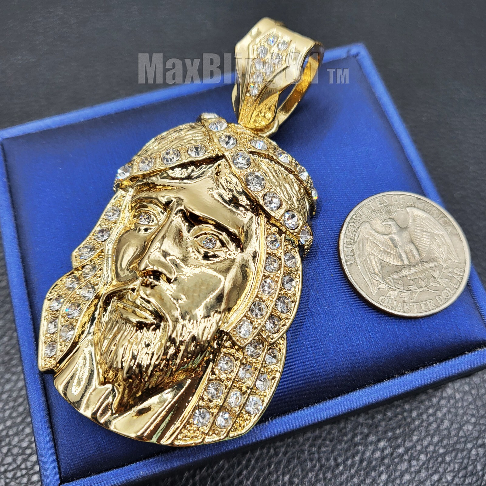 HIP HOP ICED GOLD PLATED LARGE JESUS HEAD CHARM CUBIC ZIRCONIA PENDANT JEWELRY