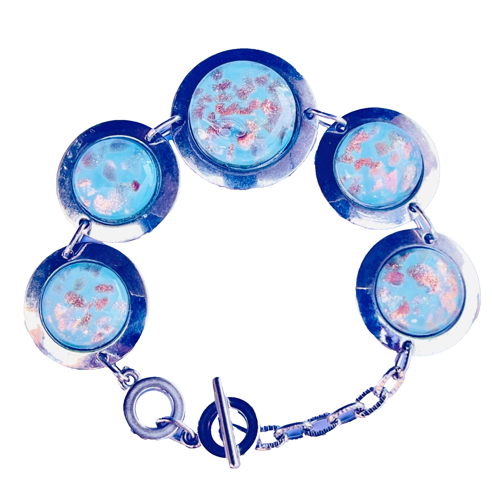 Dichroic Glass Toggle Bracelet Blue Aventurine Glass 23-25 cm Wearable Length