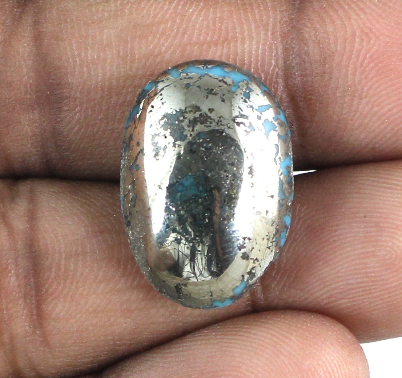 Blue Pyrite Turquoise 24.95 Ct Natural Oval Gemstone Certified T38012