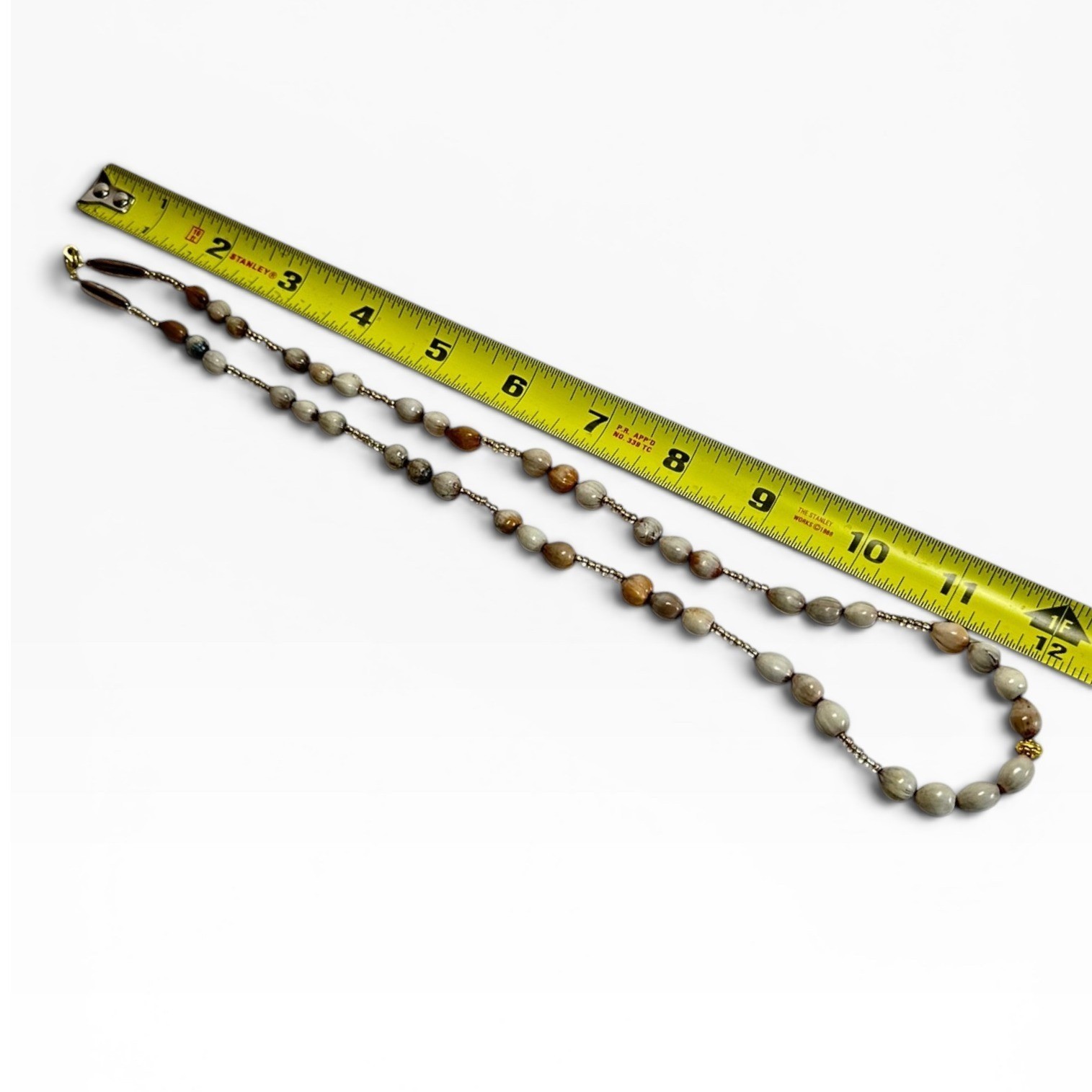 Job’s Tears Beaded Necklace 25″ Grey Tan Boho Organic