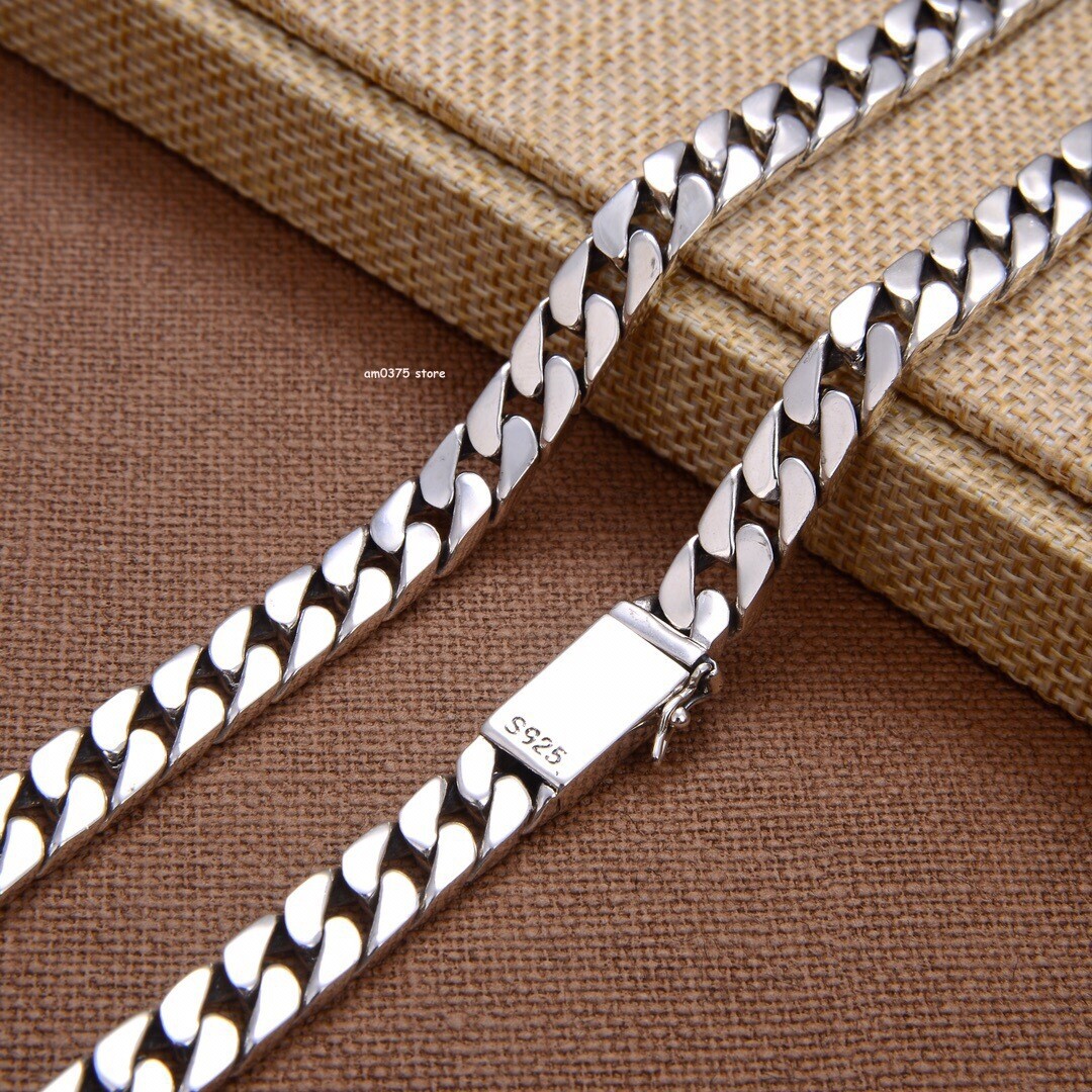 Real S925 Sterling Silver Necklace Women Men Solid Curb Link Chain 8mm 24inchL